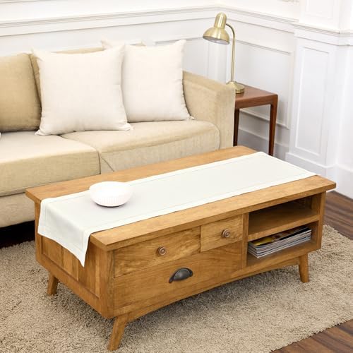 Solino Home 100% Pure Linen Dining Table Runner Ivory Hemstitch, 14 x 48 in by SolinoHome
