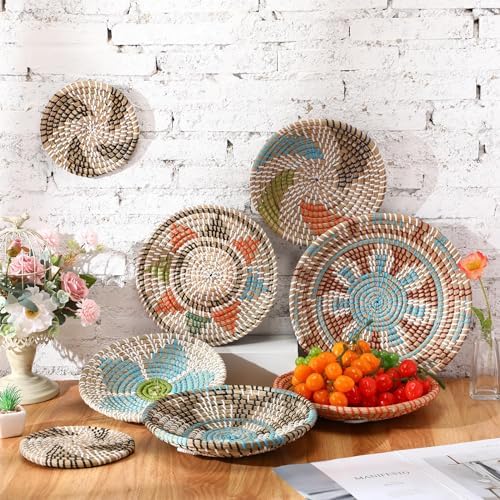 Ziliny Boho Wall Woven Basket Decor Set of 8, Multi Sizes, Colorful - Image 2