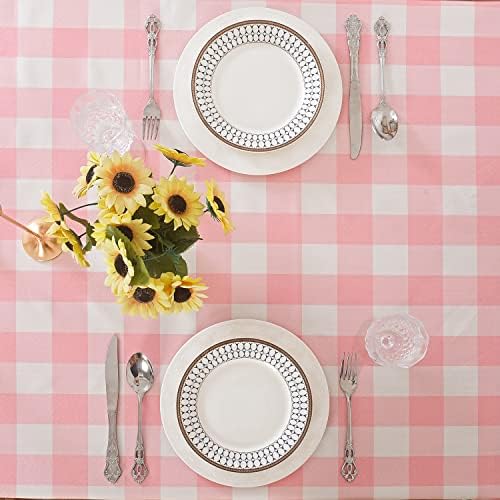 Cupuamon 2 Pack Waterproof Polyester Fabic Rectangle Checkered Tablecloth，60x120 Outdoor Table Cloth，Oil Stain Prevention Table Cloth for Pinics and Parties（Pink and White） - Image 4