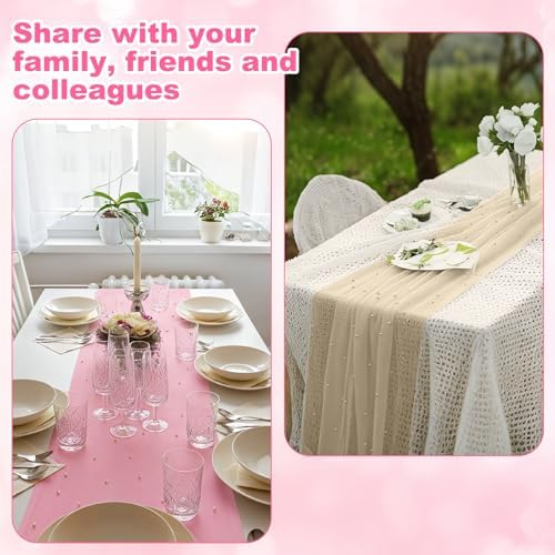 6 Pcs Pearl Tulle Table Runners Bohemian Country Tulle Lace Table Runner 120 Inch 10 Ft White Champagne Pink Lace Fabric for Home Dining Wedding DIY Craft - Image 4