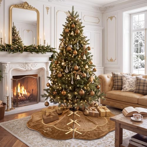 Blueweenly Brown Velvet Christmas Tree Skirt 48 in Vintage Tree Skirt - Image 6