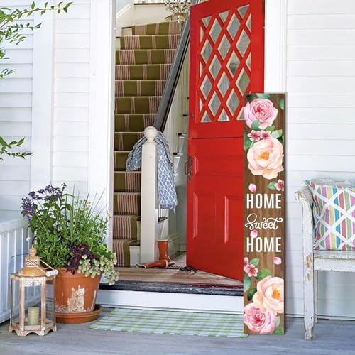 Pink Rose Home Sweet Home Wooden Board 8x48inch Spring Flower Welcome Sign and Porch Leaner Summer Decoration for Front Door Yard Deck Patio Farmhouse Vertical Decorations - Image 7