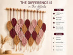 Macrame Wall Hanging Large, Boho Wall Decor, Leaf Macrame Wall Art, Woven Cotton Tapestry for Bedroom Living Room (Pink and Wine) 39" x 31" - Image 5