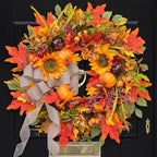 Fall Wreaths for Front Door Outside 24 Inch Autumn Wreath with Pumpkins, Sunflowers, Maple Leaves, Berries & Burlap Bow Fall Door Wreath, Autumn Wreaths for Front Door, Thanksgiving Halloween Decor by SoomeirWreath