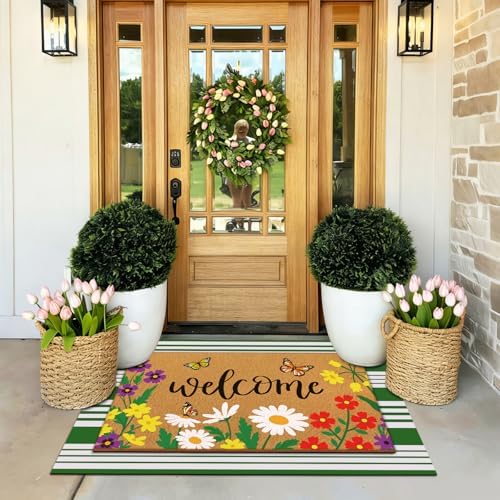 Tinideya 2 Pcs Spring Floral Layered Doormat Set for Seasonal Porch Decor - Image 3