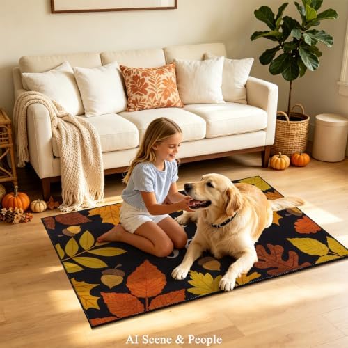 U'Artlines Fall Front Door Mat, 32"×48" Vintage Colorful Leaves Mats - Image 6