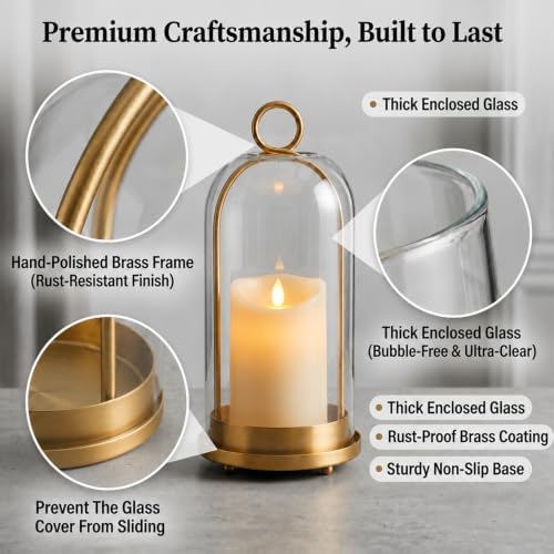 Hurricane Glass Candle Holders, 5"&4" Gold Candle lantern Holders (Include Led Pillar Candles) Hurricane Candle Holder for Adding Vintage Elegance to Home Decor Dining Tables Mantels - Image 4