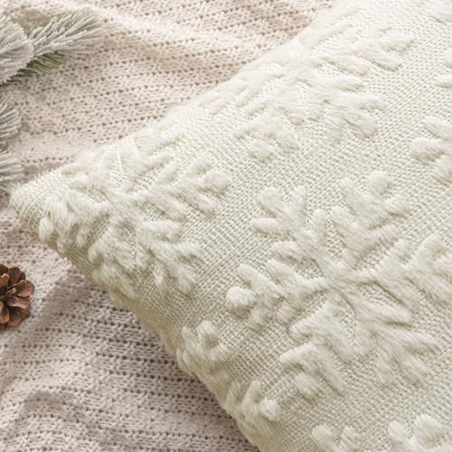 MIULEE Christmas Cream White Throw Pillow Covers Snowflakes Decorative 24×24 Inch Faux Wool Winter Festival Couch Pillow Covers Set of 2 Farmhouse Holiday Home Decors for Sofa Livingroom Bed - Image 2