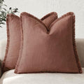 Foindtower Decorative Linen Fringe Throw Pillow Covers 26×26 Inch,Rust Red by Foindtower