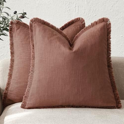 Foindtower Decorative Linen Fringe Throw Pillow Covers 24×24 Inch,Rust Red by Foindtower