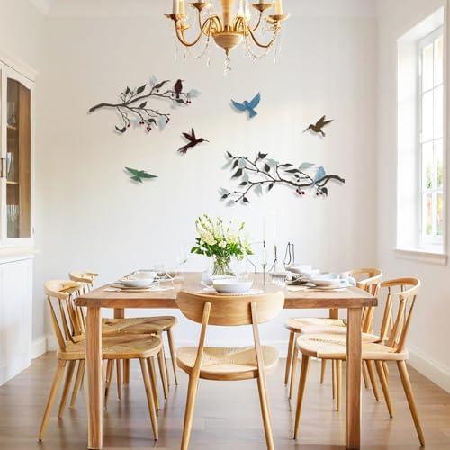 4PCS Metal Birds Wall Decor, Birds on the Branch Silhouette Art, Metal Leaves with Hummingbirds Outdoor Art Hanging Wall Sculpture for Home Office Balcony Garden Decor.（Colorful,Hummingbirds） - Image 3