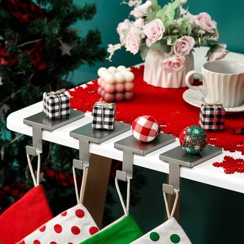 Christmas Stocking Holder for Mantel Fireplace Metal Stocking Hangers Hanging Hooks Heavy Duty Weighted Stocking Holder Bases for Xmas Shelf Fireplace Stair Decor (4, Silver) - Image 4