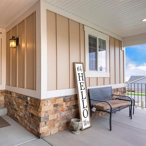 Surfapans Oh Hello There Welcome Sign For Front Porch Standing 45"X9" Tall Wood Frame Outdoor Vertical Decor for Farmhouse Rustic Large Modern Home Outside Front Door Wall Decorations (Wood White) - Image 5