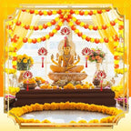 11 Pcs Diwali Decoration 5 Pcs 4.92 ft Marigold Garland Decoration with String Light 6 Lotus Hanging Ornament Indian Decor for Pooja Artificial Marigold Garlands for Wedding Home Temple Party Decor - Image 4