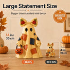 14 in Large Lighted Patchwork Ghost Figurine with Pumpkin Lantern & Remote - Image 2