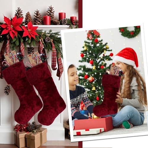 12 Pcs Christmas Stocking 18" Plush,Burgundy - Image 5