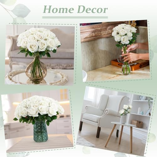 Cliselda 72pcs White Roses Artificial Silk Fake Flower Bulk for Home Decor - Image 5