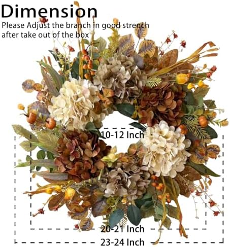WANNA-CUL 24 Inch Fall Wreaths for Front Door with Hydrangea,Mini Pumpkins - Image 3