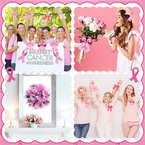 10 Pcs Breast Cancer Awareness Ribbon Mesh Ribbon Wired Ribbons - Image 6