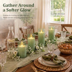 Homemory Sage Green Flameless Candles, Acrylic LED Pillar Candles with Remote Timer, Set of 9 - Image 3