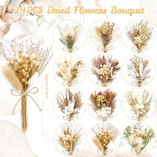 12/24PCS Handmade Dried Flower Bouquet with Stems Natural Dried Wildflowers 7.5 Inch Mini Dry Flowers for Vase Farmhouse Decor, Wedding Styling, Photography Props, Gift DIY(24pcs, Rustic) - Image 2
