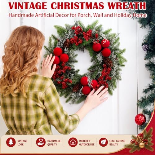 20inch Christmas Wreath, Velvet Balls Berries and Pinecones - Image 3