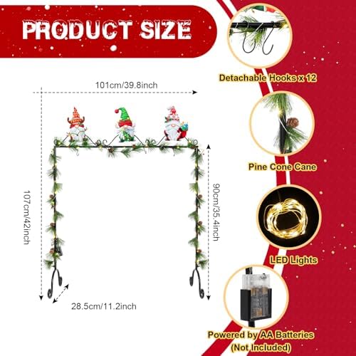 Sliner Christmas Stocking Holder with 12 Detachable Hooks 39.8 in Metal Stocking Holder Stand with String Lights, Freestanding Hangers Racks for Floor Fireplace Living Room(Reindeer) - Image 2