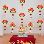 Divyakosh Pink & Green Lotus Hangings with Jhumki for Decoration, Pack of 10 | Door/Wall Decor, Mandir Pooja Room, Temple Decor, Export Quality | Size - 8 Inches | - Image 2