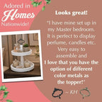2 Tiered Tray Stand [Includes 3 Changeable Handles] - Rustic Cupcake Stand, Coffee Table Tiered Serving Tray for Kitchen Counter, Stunning Rustic Home Decor, Display Fruits, Plants, Candles (White) - Image 2