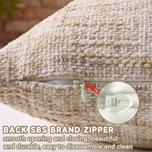 AmHoo Pack of 2 Chenille Textured Throw Pillow Cover, 500GSM Boho Farmhouse Decorative Couch Pillow Covers for Modern Home Decor Bed Sofa Living Room 20 x 20-Inch Light Brown - Image 2
