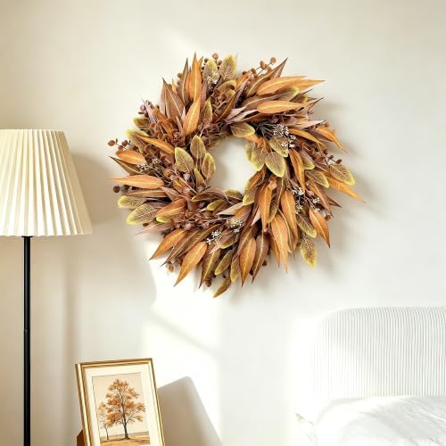 26" Artificial Fall Wreath, Front Door, Seeded Autumn Decor - Image 4