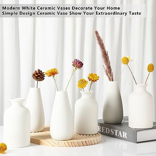YANLING 6 Pcs White Ceramic Vases for Home Decor, 6 in Modern Ceramic Vase - Image 5