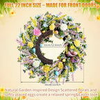 20 Inch Easter Wreath for Front Door Spring Wreath Easter Egg Wreath with Colorful Eggs Hydrangea Daisies Eucalyptus Leaves for Easter Decorations Holiday Wall Home Window Decor (Purple, Large) - Image 2