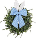 24" Easter Wreath for Front Door, Artificial Green Boxwood Spring Wreath with Bunny Ears & Blue Plaid Bow, Spring Easter Outdoor/Indoor Decor for Home Farmhouse Office Porch Wall Mantel Window by LushNook