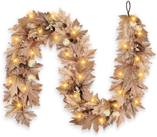 9 FT Lighted Fall Garland with Lights Autumn Automatic ON/Off Timer by LZNPAArtificialPlants