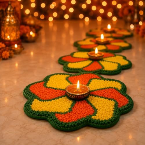 Tinideya 3 Pcs Diwali Decorations for Home Rangoli Doormat,Pookkalam - Image 3