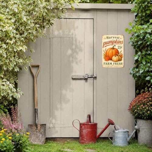 Decorative Tin Sign Vintage Metal Tin Sign Rustic Distressed Finish Harvest Pumpkins Farm Fresh Wheat Wall Decor for Farmhouse Kitchen Pantry Market 8×12 Inches with Metal Frame - Image 6