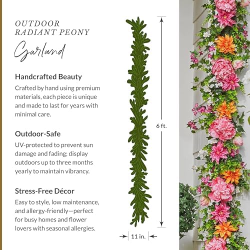 Balsam Hill Outdoor Radiant Peony Spring & Summer Garland - 6' Premium UV-Protected Artificial Floral Garland for Porch, Railing, & Outdoor Spring Decor - Image 3