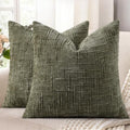 decorUhome Textured Chenille Throw Pillow Covers 24x24 Set of 2 Army Green by decorUhome