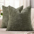 decorUhome Textured Chenille Throw Pillow Covers 24x24 Set of 2 Army Green by decorUhome