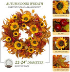 24 Inch Harvest Fall Wreaths for Front Door with Sunflower and Red Berries - Image 3
