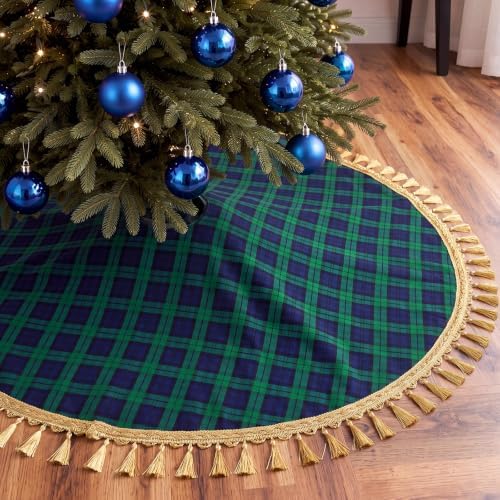 Blueweenly Christmas Tree Skirt, 48 Inch, Green and Blue Plaid by Blueweenly