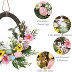 Valery Madelyn Pre-Lit Easter Wreath for Front Door, Unique Egg Shaped Spring Wreath Decoration with Bunny, Pastel Eggs & Tulip Daisy Flower, Artificial Farmhouse Indoor Outdoor Wall Window Decor-16'' - Image 5