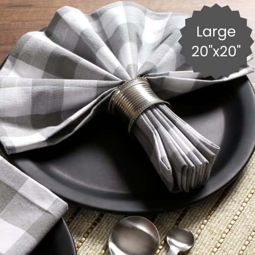 Cotton Clinic Set of 12 Cloth Napkins Gingham Check 100% Cotton 20x20 inches - Soft Durable Washable - Ideal for Events Wedding Christmas Easter - Perfect Everyday Use Table Dinner Napkins Grey - Image 4