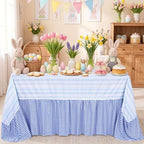 Easter Tablecloth Blue Rabbit Ruffle Table Cloth - 90 x 132 Inch Waterproof Tablecloths Rectangle Washable Polyester Bunny Flowers Table Cover for Birthday Wedding Dinner Picnic Party Decoration - Image 4