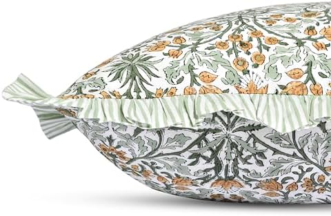 Ridhi Block Print Goldenrod Yellow Throw Pillow Cover 16" x 16" (Pack of 2) Decorative Cushion Covers with Ruffle for Couch, Sofa, Bed, Living Room, Home Decor Gift for Spring, Easter, Valentine - Image 4