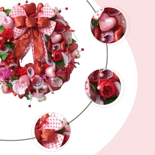 TEMPUS 18 Inch Pink Red Mesh Wreath with 3D Heart Valentine's Day Bow for Front Door Decorations - Image 3