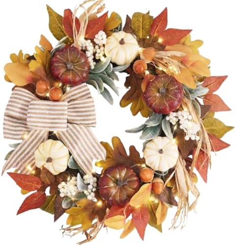 Valery Madelyn 20'' Fall Wreaths for Front Door with LED Lights by ValeryMadelyn