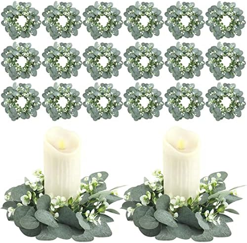 Panelee 20 Pcs Candle Rings Artificial Eucalyptus Wreath Rings by Panelee