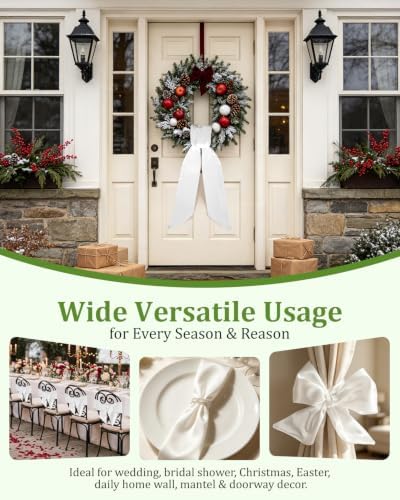 White Wreath Sash for Front Door, 8Pcs Versatile Elegant Blank Satin Ribbon - Image 3